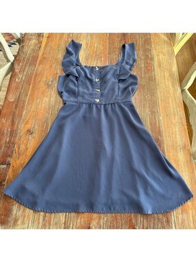 Bailey Blue Dusky Blue Mini Dress Ruffle Sleeves Medium